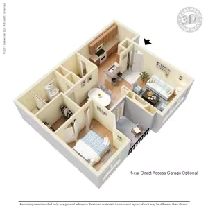 1 Bed 1 Bath 827 SqFt (754 Net) 000627-2 floor plan